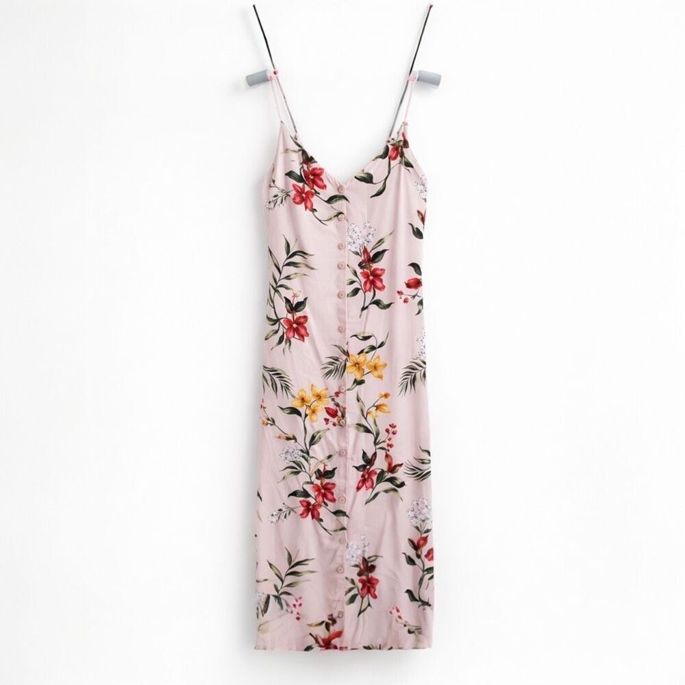 Ever New Melbourne Pink Floral Strappy Midi Slip Dress Button Front USA 4